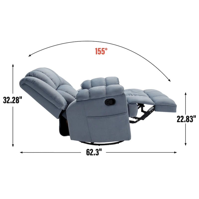 Green Oversized Manual Recliner with 360 Swivel and Rocking Feature, Fabric Upholstery for Living Room Comfort