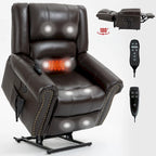 Brown Genuine Leather Power Lift Recliner with Heat, Massage, and USB Ports