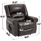 Brown Genuine Leather Power Lift Recliner with Heat, Massage, and USB Ports