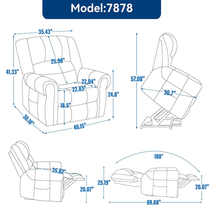 Brown Genuine Leather Power Lift Recliner with Heat, Massage, and USB Ports