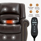Brown Genuine Leather Power Lift Recliner with Heat, Massage, and USB Ports