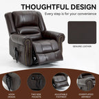 Brown Genuine Leather Power Lift Recliner with Heat, Massage, and USB Ports