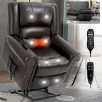 Brown Genuine Leather Power Lift Recliner with Heat, Massage, and USB Ports