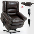 Brown Genuine Leather Power Lift Recliner with Heat, Massage, and USB Ports