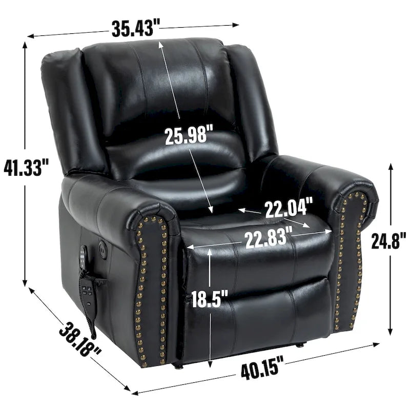 Brown Genuine Leather Power Lift Recliner with Heat, Massage, and USB Ports