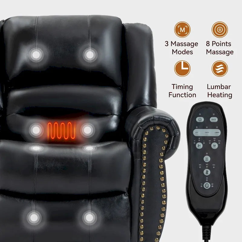 Brown Genuine Leather Power Lift Recliner with Heat, Massage, and USB Ports