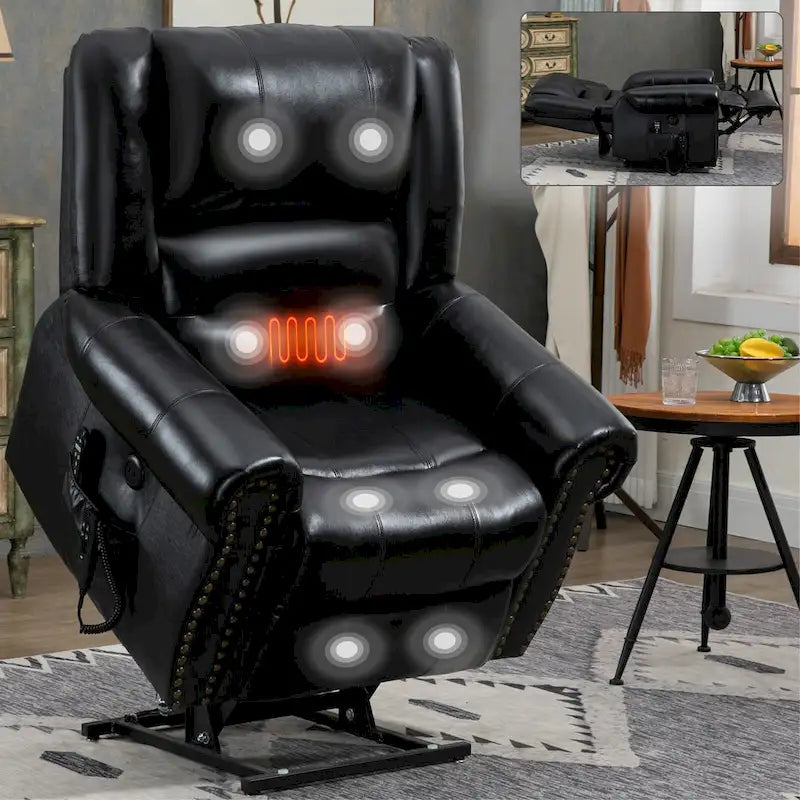 Brown Genuine Leather Power Lift Recliner with Heat, Massage, and USB Ports