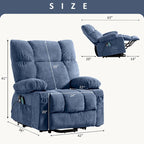 Blue Power Lift Recliner with Heat, Massage, USB Charging, Side Storage, and Remote Control