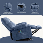 Blue Power Lift Recliner with Heat, Massage, USB Charging, Side Storage, and Remote Control