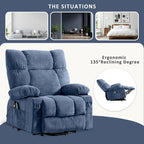Blue Power Lift Recliner with Heat, Massage, USB Charging, Side Storage, and Remote Control