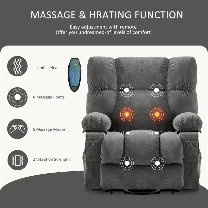 Blue Power Lift Recliner with Heat, Massage, USB Charging, Side Storage, and Remote Control