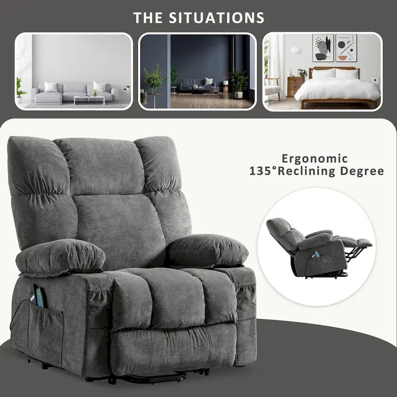 Blue Power Lift Recliner with Heat, Massage, USB Charging, Side Storage, and Remote Control