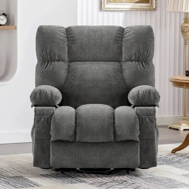 Blue Power Lift Recliner with Heat, Massage, USB Charging, Side Storage, and Remote Control