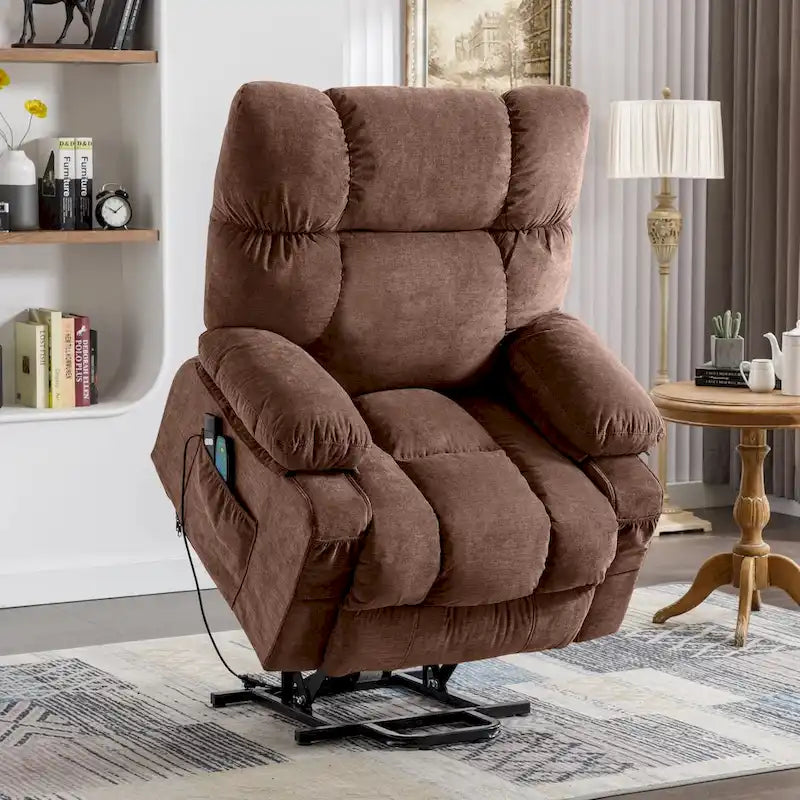 Blue Power Lift Recliner with Heat, Massage, USB Charging, Side Storage, and Remote Control