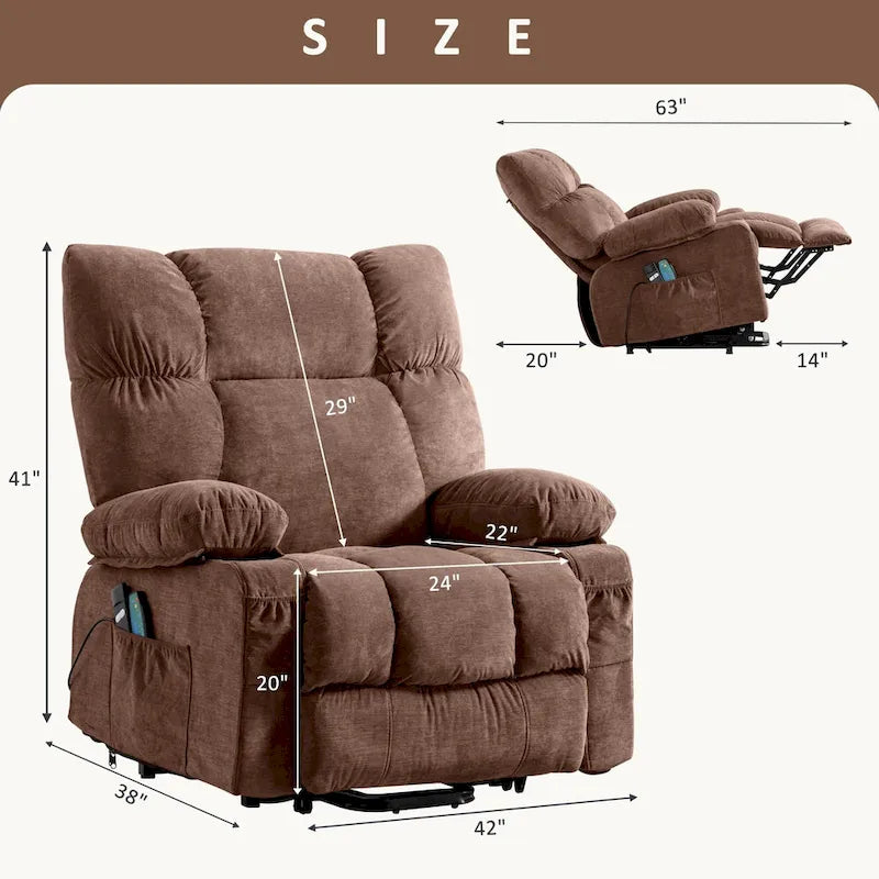 Blue Power Lift Recliner with Heat, Massage, USB Charging, Side Storage, and Remote Control