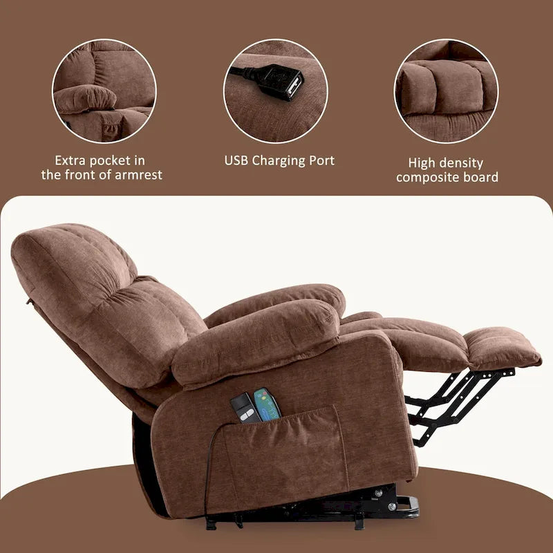 Blue Power Lift Recliner with Heat, Massage, USB Charging, Side Storage, and Remote Control