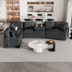 126 L-Shaped 6-Seat Sectional Sofa with Pull-Out Bed, USB Charging Ports, and Drop-Down Cup Holder Tables