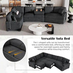 126 L-Shaped 6-Seat Sectional Sofa with Pull-Out Bed, USB Charging Ports, and Drop-Down Cup Holder Tables