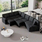126 L-Shaped 6-Seat Sectional Sofa with Pull-Out Bed, USB Charging Ports, and Drop-Down Cup Holder Tables