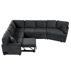 126 L-Shaped 6-Seat Sectional Sofa with Pull-Out Bed, USB Charging Ports, and Drop-Down Cup Holder Tables