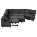 126 L-Shaped 6-Seat Sectional Sofa with Pull-Out Bed, USB Charging Ports, and Drop-Down Cup Holder Tables