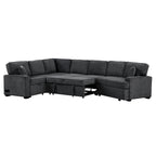 126 L-Shaped 6-Seat Sectional Sofa with Pull-Out Bed, USB Charging Ports, and Drop-Down Cup Holder Tables