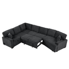 126 L-Shaped 6-Seat Sectional Sofa with Pull-Out Bed, USB Charging Ports, and Drop-Down Cup Holder Tables