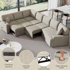126 L-Shaped 6-Seat Sectional Sofa with Pull-Out Bed, USB Charging Ports, and Drop-Down Cup Holder Tables