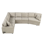 126 L-Shaped 6-Seat Sectional Sofa with Pull-Out Bed, USB Charging Ports, and Drop-Down Cup Holder Tables