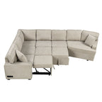 126 L-Shaped 6-Seat Sectional Sofa with Pull-Out Bed, USB Charging Ports, and Drop-Down Cup Holder Tables
