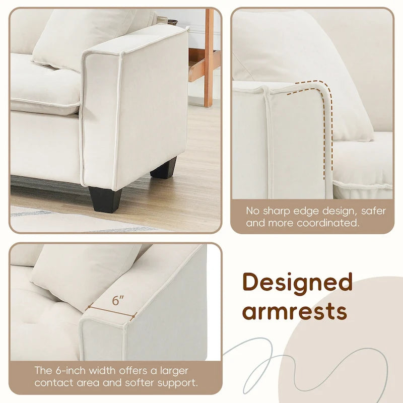 100 L-Shaped Convertible 4 Seater Sectional Sofa with Removable Ottoman and Matching Pillows, Suede Velvet Upholstery