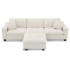 100 L-Shaped Convertible 4 Seater Sectional Sofa with Removable Ottoman and Matching Pillows, Suede Velvet Upholstery