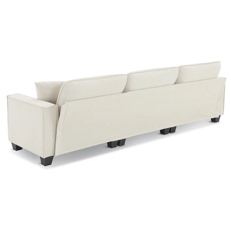 100 L-Shaped Convertible 4 Seater Sectional Sofa with Removable Ottoman and Matching Pillows, Suede Velvet Upholstery