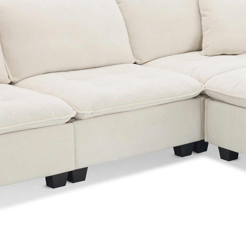 100 L-Shaped Convertible 4 Seater Sectional Sofa with Removable Ottoman and Matching Pillows, Suede Velvet Upholstery