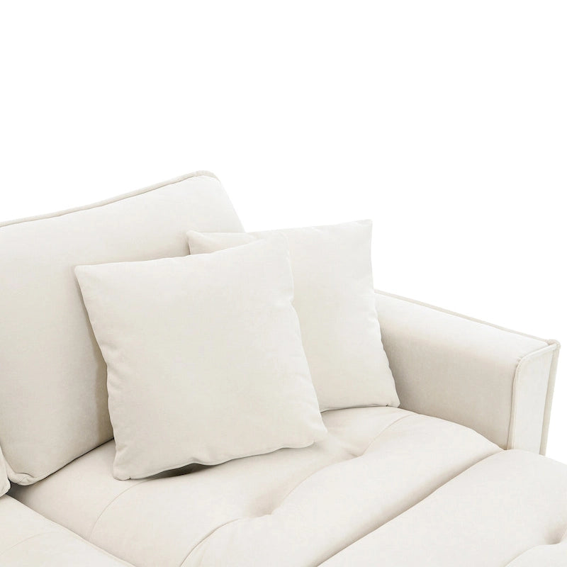 100 L-Shaped Convertible 4 Seater Sectional Sofa with Removable Ottoman and Matching Pillows, Suede Velvet Upholstery