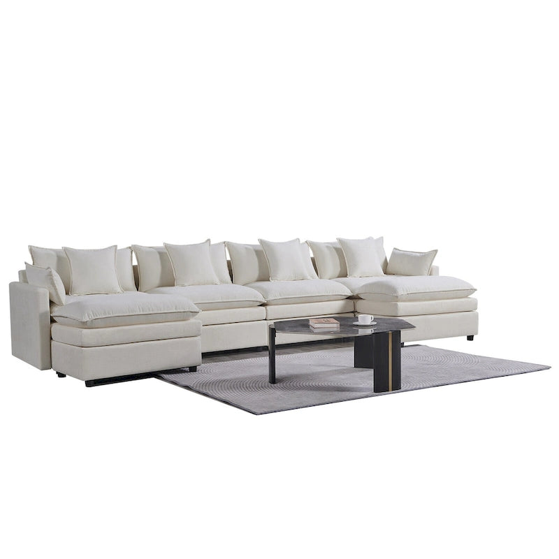 Spacious 142.52 U-Shaped Chenille Sectional Sofa with Double Cushions, Convertible Chaise and Ottomans