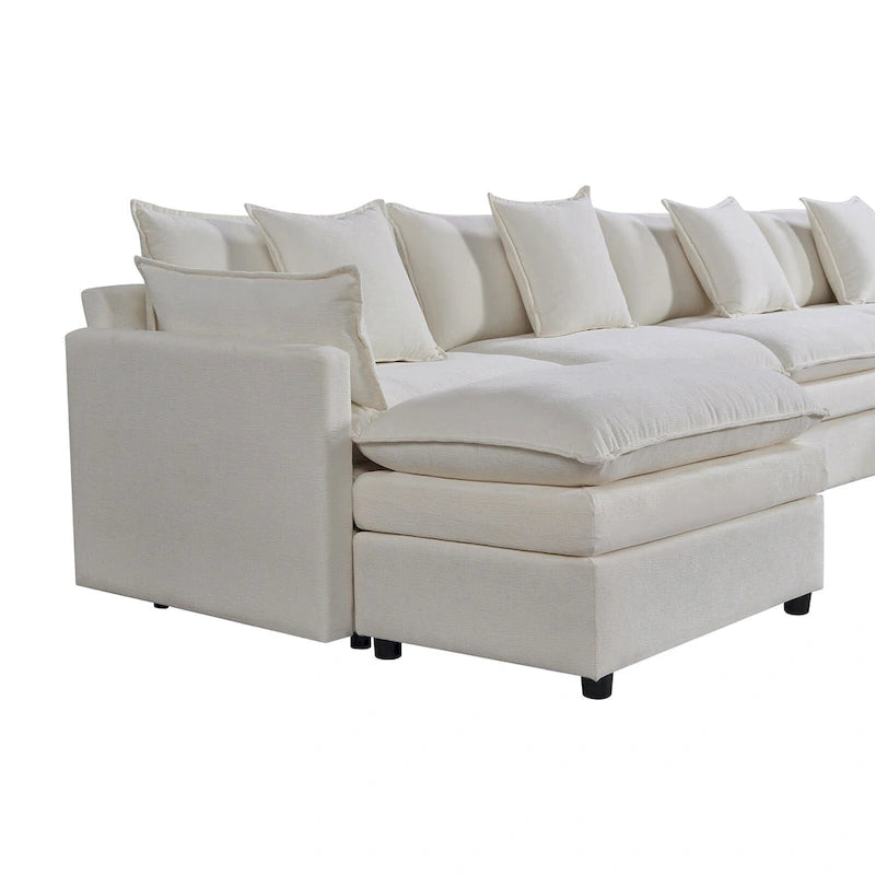 Spacious 142.52 U-Shaped Chenille Sectional Sofa with Double Cushions, Convertible Chaise and Ottomans