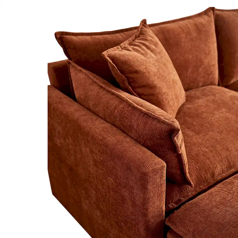 Spacious 142.52 U-Shaped Chenille Sectional Sofa with Double Cushions, Convertible Chaise and Ottomans