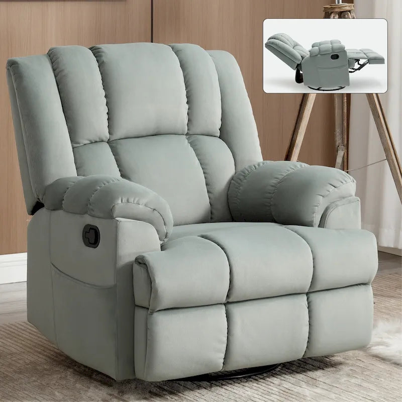 Green Oversized Fabric Recliner with 360 Swivel, Rocking Function, and Manual Controls for Maximum Comfort