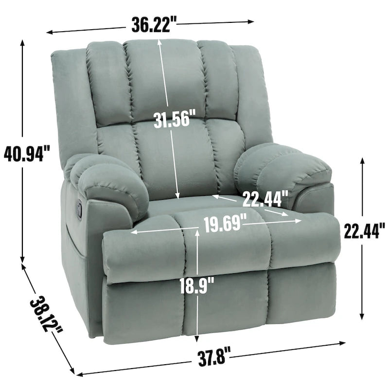 Green Oversized Fabric Recliner with 360 Swivel, Rocking Function, and Manual Controls for Maximum Comfort