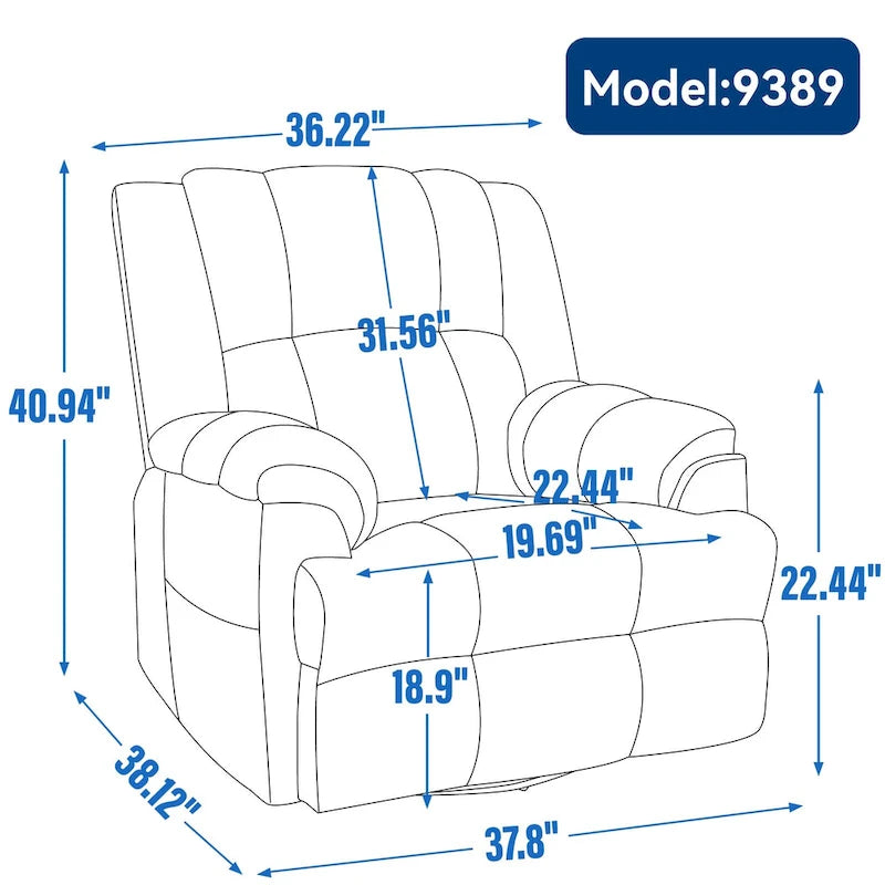 Green Oversized Fabric Recliner with 360 Swivel, Rocking Function, and Manual Controls for Maximum Comfort