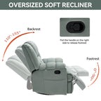 Green Oversized Fabric Recliner with 360 Swivel, Rocking Function, and Manual Controls for Maximum Comfort