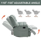 Green Oversized Fabric Recliner with 360 Swivel, Rocking Function, and Manual Controls for Maximum Comfort