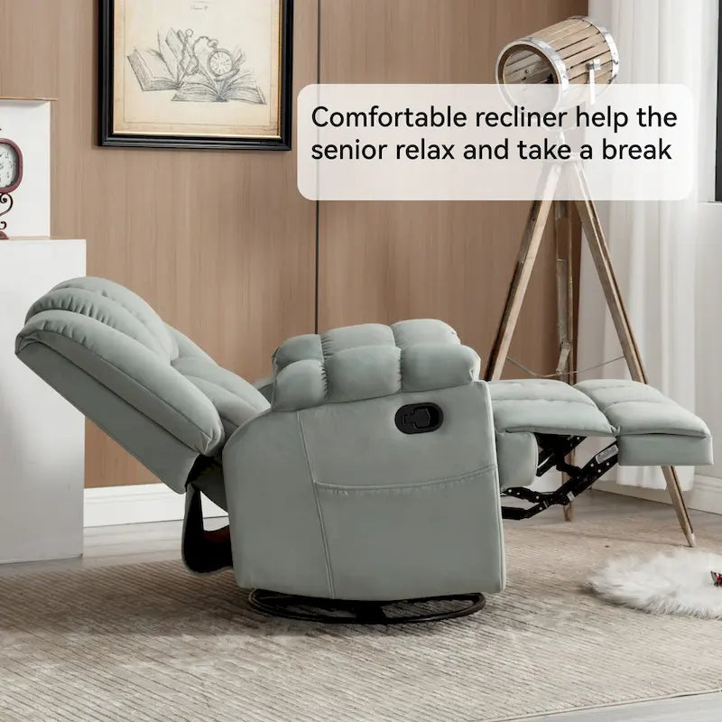 Green Oversized Fabric Recliner with 360 Swivel, Rocking Function, and Manual Controls for Maximum Comfort