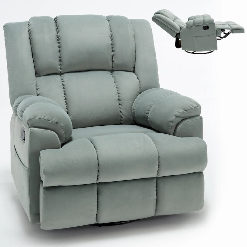 Green Oversized Fabric Recliner with 360 Swivel, Rocking Function, and Manual Controls for Maximum Comfort