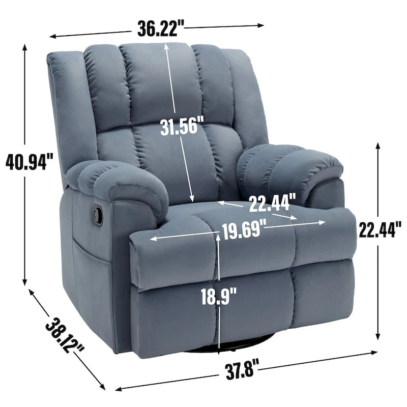 Green Oversized Fabric Recliner with 360 Swivel, Rocking Function, and Manual Controls for Maximum Comfort