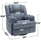 Green Oversized Fabric Recliner with 360 Swivel, Rocking Function, and Manual Controls for Maximum Comfort