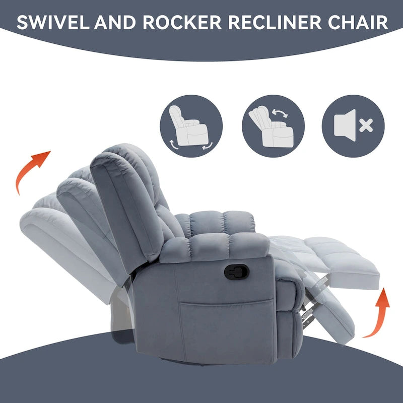 Green Oversized Fabric Recliner with 360 Swivel, Rocking Function, and Manual Controls for Maximum Comfort