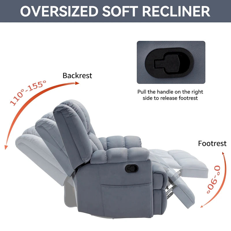 Green Oversized Fabric Recliner with 360 Swivel, Rocking Function, and Manual Controls for Maximum Comfort