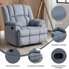 Green Oversized Fabric Recliner with 360 Swivel, Rocking Function, and Manual Controls for Maximum Comfort